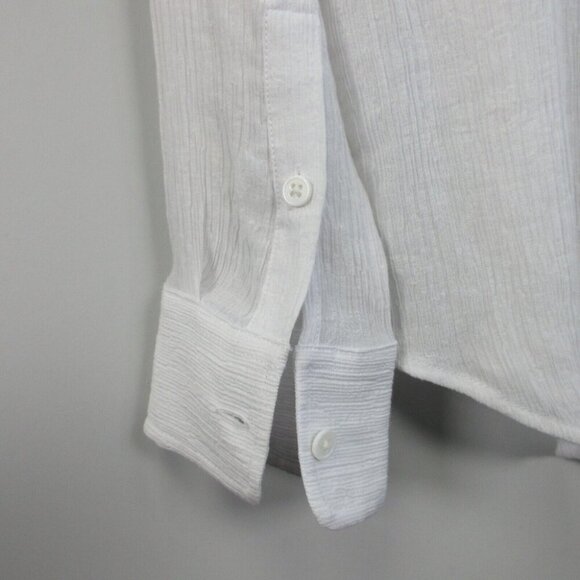 Club Monaco Button Down Blouse Women XS White Sheer Pockets Textured Casual 154 - Picture 4 of 8
